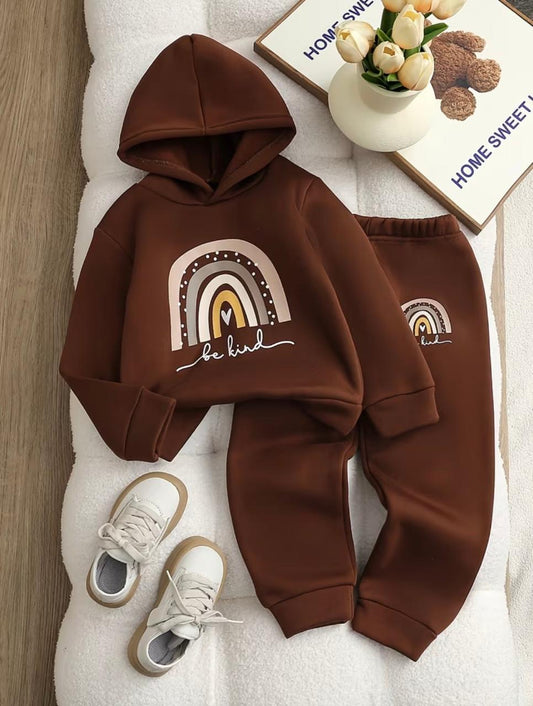 Be Kind Hoodie Set Brown