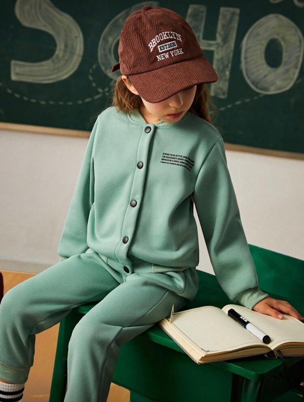 Kids mint tracksuit with button-front jacket and cuffed jogger pants
