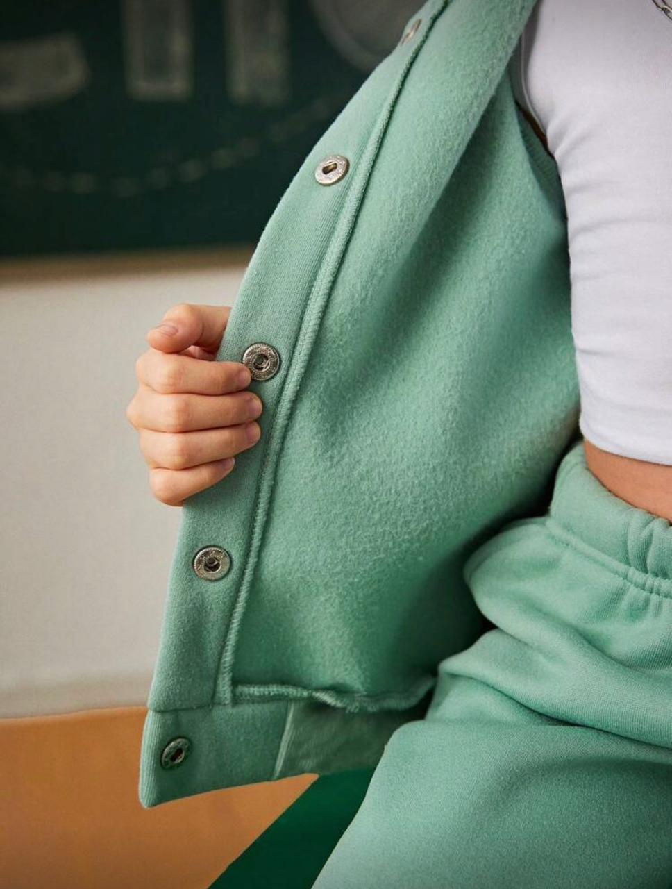 Mint kids tracksuit jacket with button placket and textured fabric