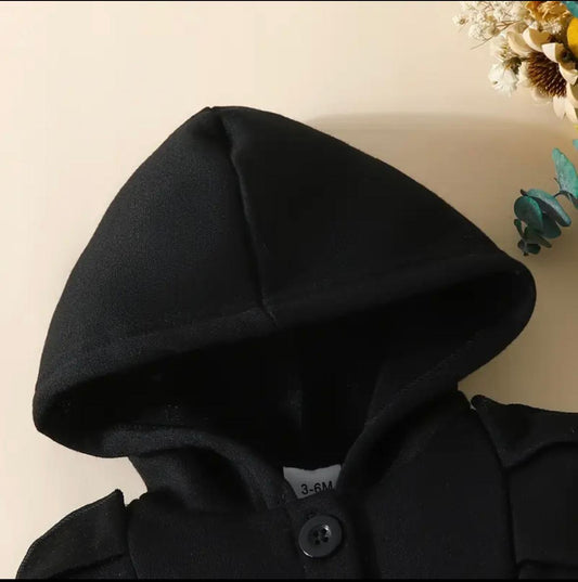 Kids button hoodie with dark hood and front button placket